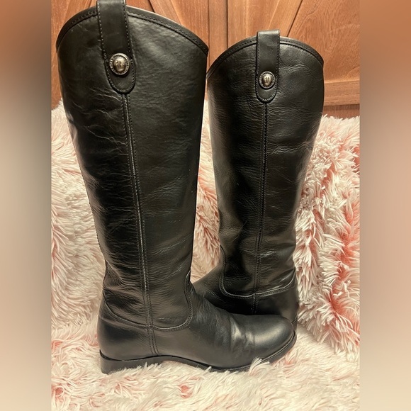 Frye Custom Painted Women’s Black Western Boots 6.5 Red Rose knee high - Picture 3 of 9
